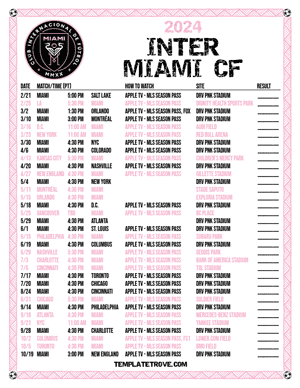 Inter Miami CF 2024
 Printable Soccer Schedule - Pacific Times
