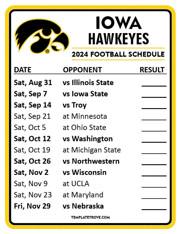 Printable 2024 Iowa Hawkeyes Football Schedule