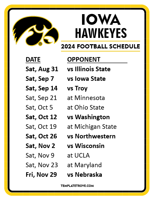 Iowa Hawkeyes Football Schedule 2024202424 Brigit Vivyanne