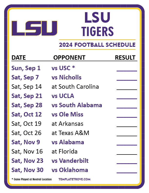 Lsu Football Schedule 2024 Printable Pdf Hilda Larissa