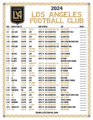 Los Angeles Football Club 2024
 Printable Soccer Schedule - Central Times