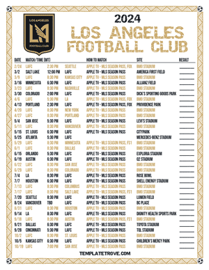 Los Angeles Football Club 2024
 Printable Soccer Schedule - Mountain Times