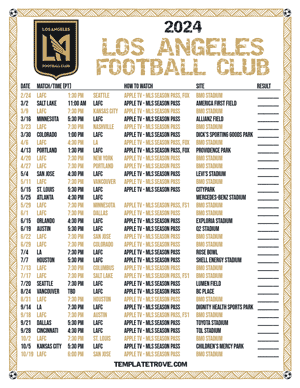 Los Angeles Football Club 2024
 Printable Soccer Schedule - Pacific Times