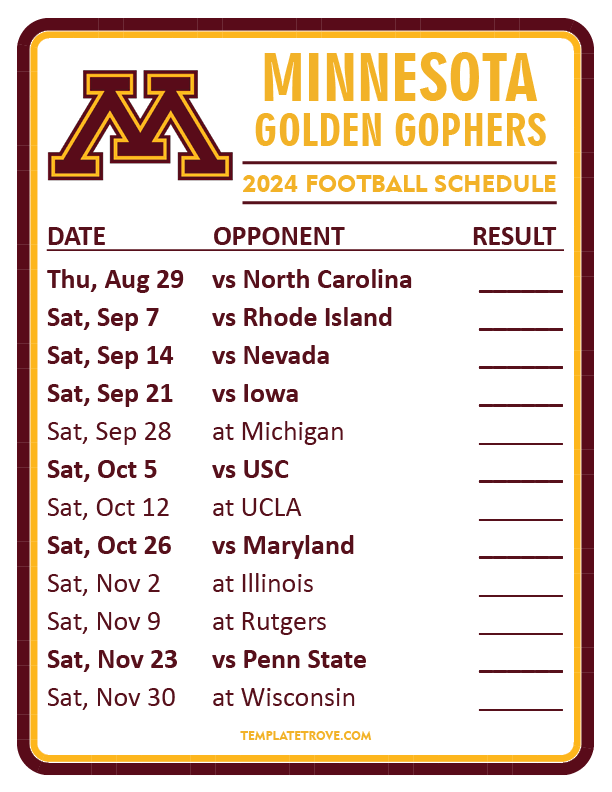 Minnesota Gopher Football Schedule 2024 Ricki Renate