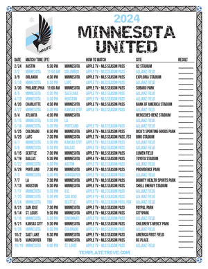 Minnesota United 2024
 Printable Soccer Schedule - Pacific Times