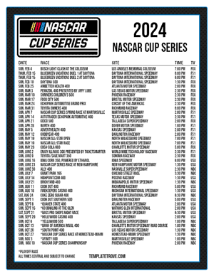 Printable 2024
 NASCAR Schedule - Central Times