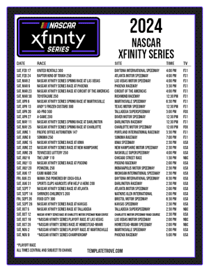 Printable 2024
 NASCAR Xfinity Series Schedule - Central Times