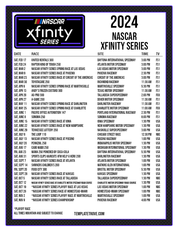 Nascar Schedule 2025 Schedule Today On Tv Harry Hill