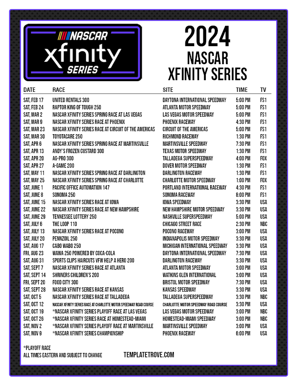 Nascar 2024 Season Schedule Pdf Printable Mady Sophey