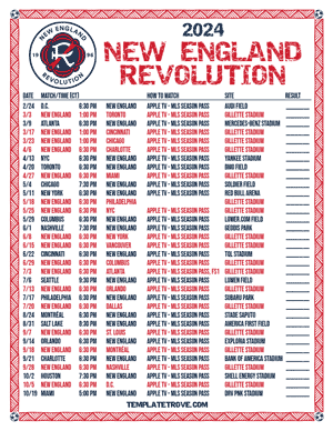 New England Revolution 2024
 Printable Soccer Schedule - Central Times