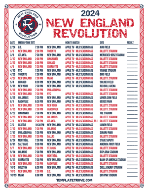 New England Revolution 2024
 Printable Soccer Schedule