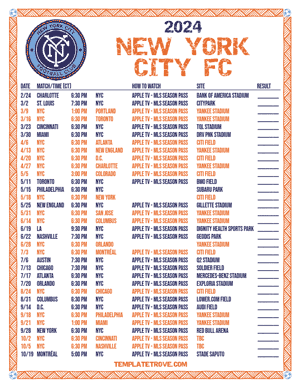 New York City FC 2024
 Printable Soccer Schedule - Central Times