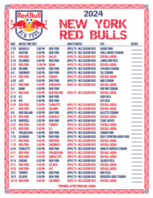 New York Red Bulls 2024
 Printable Soccer Schedule - Mountain Times