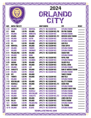 Orlando City 2024
 Printable Soccer Schedule - Central Times