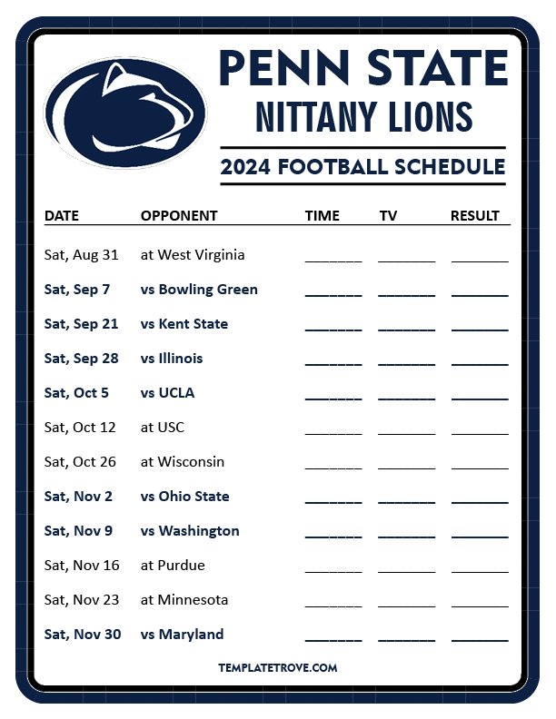 Printable 2024 Penn State Nittany Lions Football Schedule