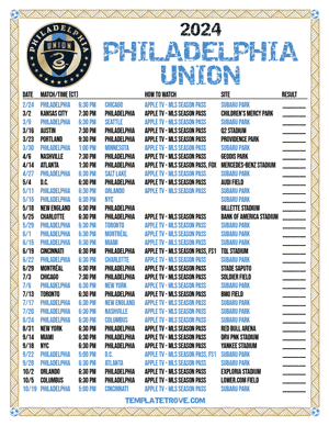 Philadelphia Union 2024
 Printable Soccer Schedule - Central Times