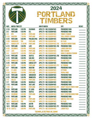 Portland Timbers 2024
 Printable Soccer Schedule - Central Times