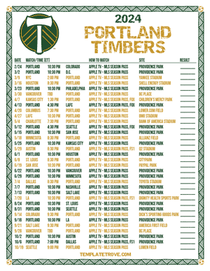 Portland Timbers 2024
 Printable Soccer Schedule