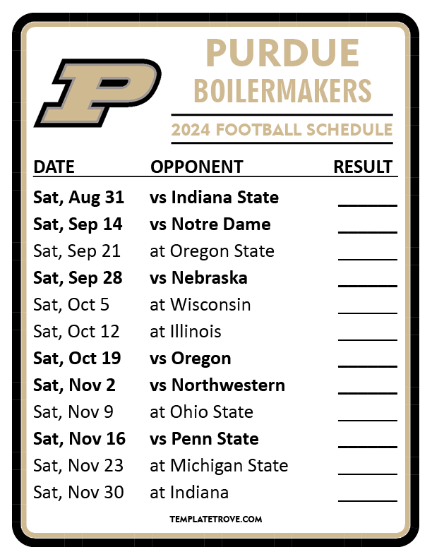 Printable 2024 Purdue Boilermakers Football Schedule