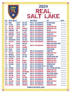 Real Salt Lake 2024
 Printable Soccer Schedule - Central Times