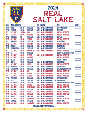 Real Salt Lake 2024
 Printable Soccer Schedule - Pacific Times