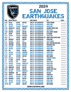 San Jose Earthquakes 2024
 Printable Soccer Schedule