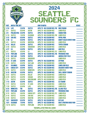 Seattle Sounders FC 2024
 Printable Soccer Schedule - Mountain Times