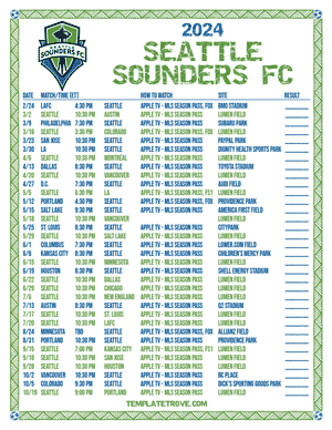 Seattle Sounders FC 2024
 Printable Soccer Schedule