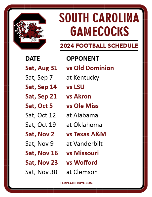 South Carolina 2024 Football Schedule Janie Lisette