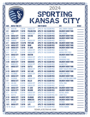 Sporting Kansas City 2024
 Printable Soccer Schedule - Central Times