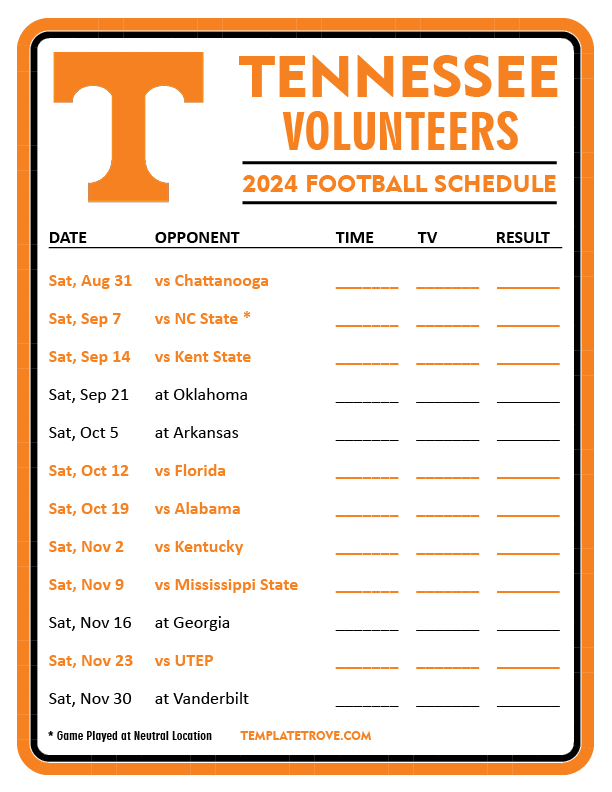 Ut Vols Football Schedule 2024 Printable Elva Noreen