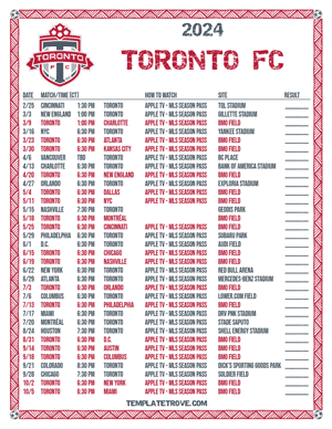 Toronto FC 2024
 Printable Soccer Schedule - Central Times