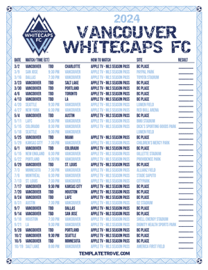 Vancouver Whitecaps FC 2024
 Printable Soccer Schedule - Central Times