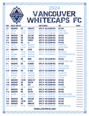 Vancouver Whitecaps FC 2024
 Printable Soccer Schedule - Pacific Times