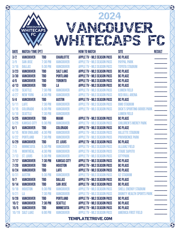Printable2024 Vancouver Whitecaps FC Soccer Schedule