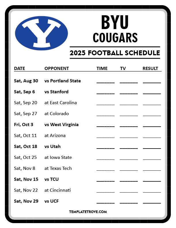 Byu Cougars Football Schedule 2025