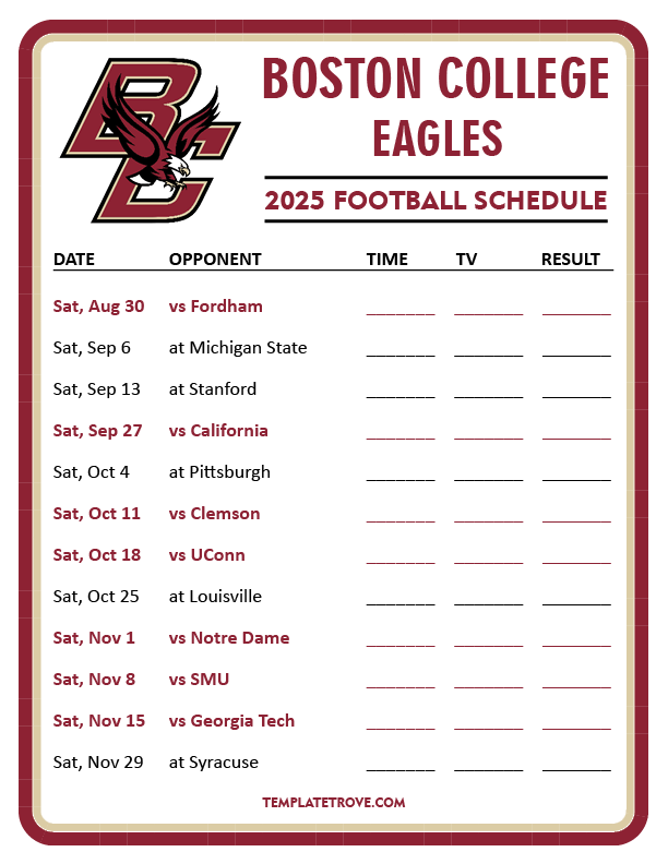 Boston College Football Future Schedules 2025