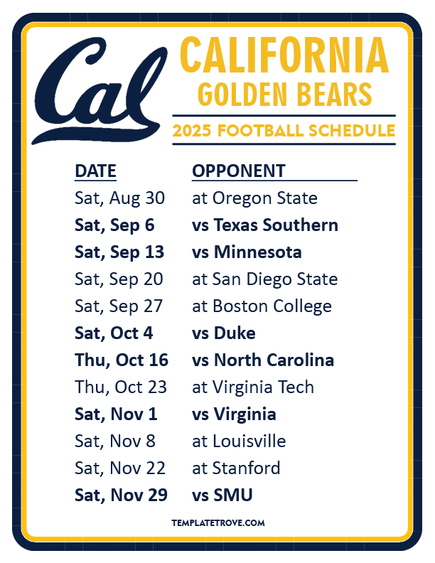 Cal Bears Football Schedule 2025 Tickets