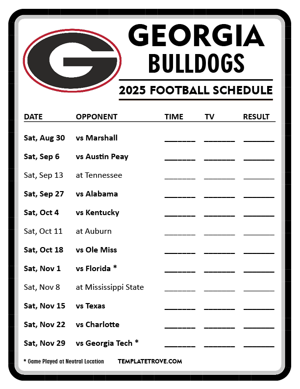 Georgia Football Schedule 2025