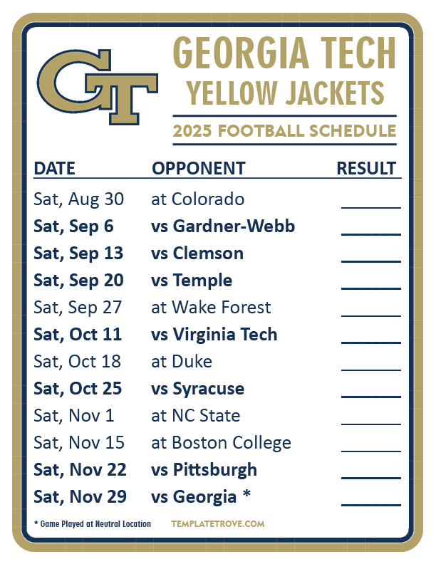 Gt Football Schedule 2025