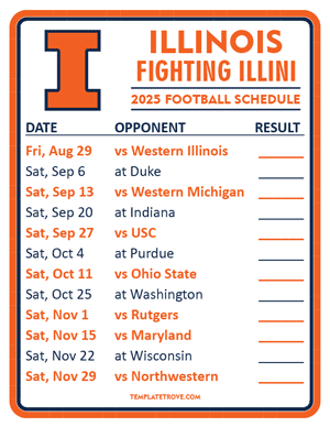 Illinois Fighting Illini Football 2025
 Printable Schedule  - Style 2