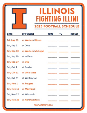 Illinois Fighting Illini Football 2025
 Printable Schedule - Style 3