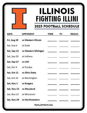 Illinois Fighting Illini Football 2025
 Printable Schedule - Style 4
