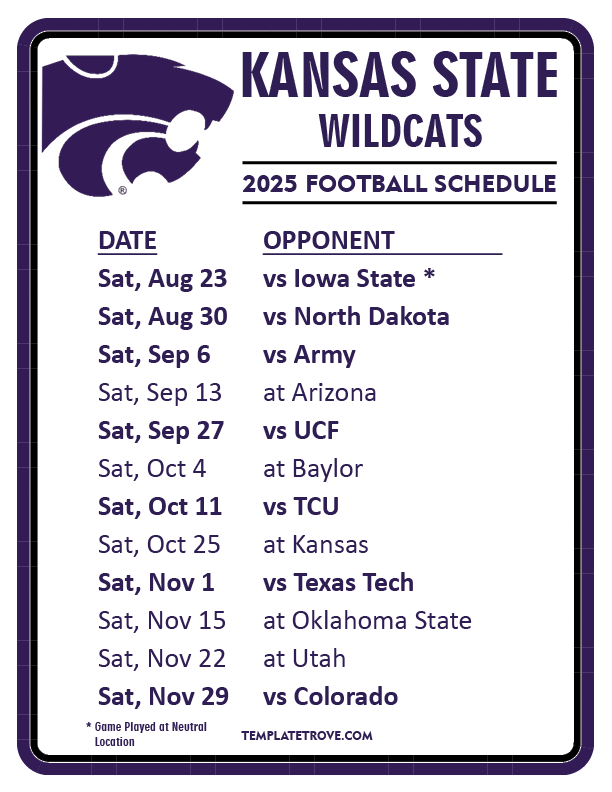 Kansas State Wildcats Football Schedule 2025 Pdf