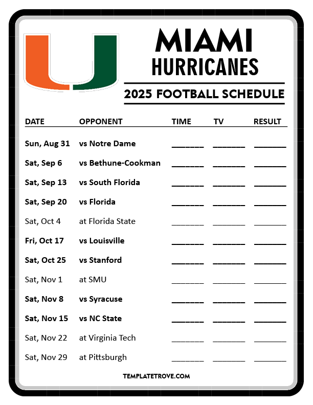 Hurricane Football Schedule 2025