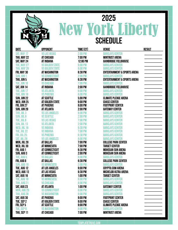 Ny Liberty 2025 Schedule