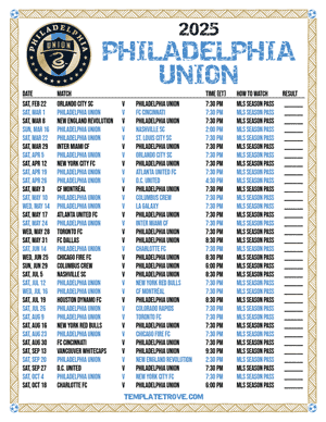 Printable2025 Philadelphia Union Soccer Schedule