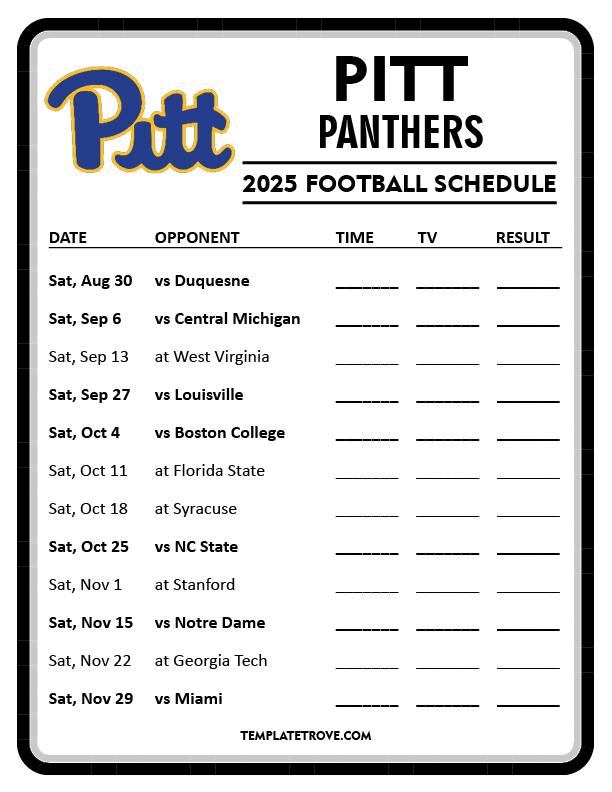 Pitt Football Schedule 2025 Tv