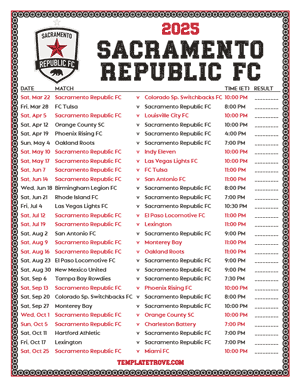  Sacramento Republic FC 2025
 Printable Soccer Schedule