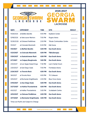 Georgia Swarm 2026-27 Printable Schedule - Pacific Times